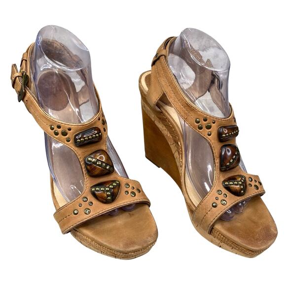 Frye Women’s Bridget Ornament Brown Wedge Sandal Size US 10 - Picture 5 of 13